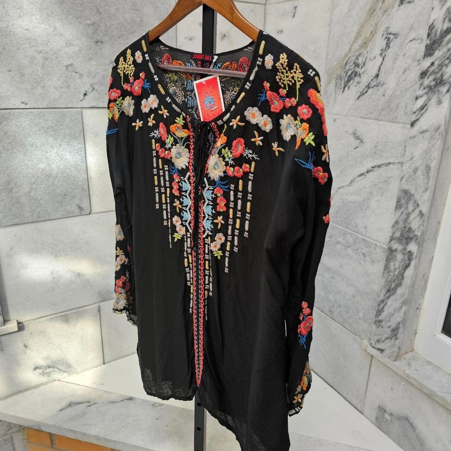 Johnny Was - Emily Embroidered Henly V Neck Long Sleeve