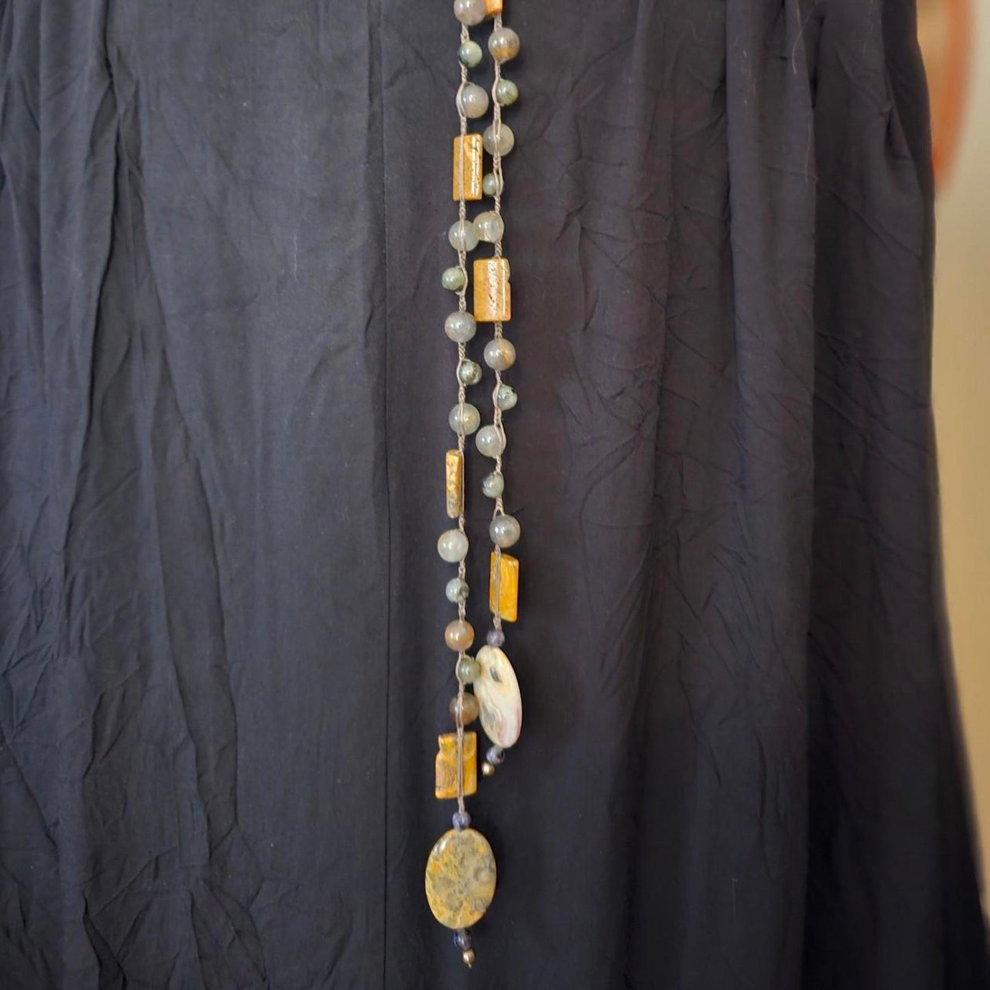Women's Grounding Grey and Yellow Handmade Beaded Necklace