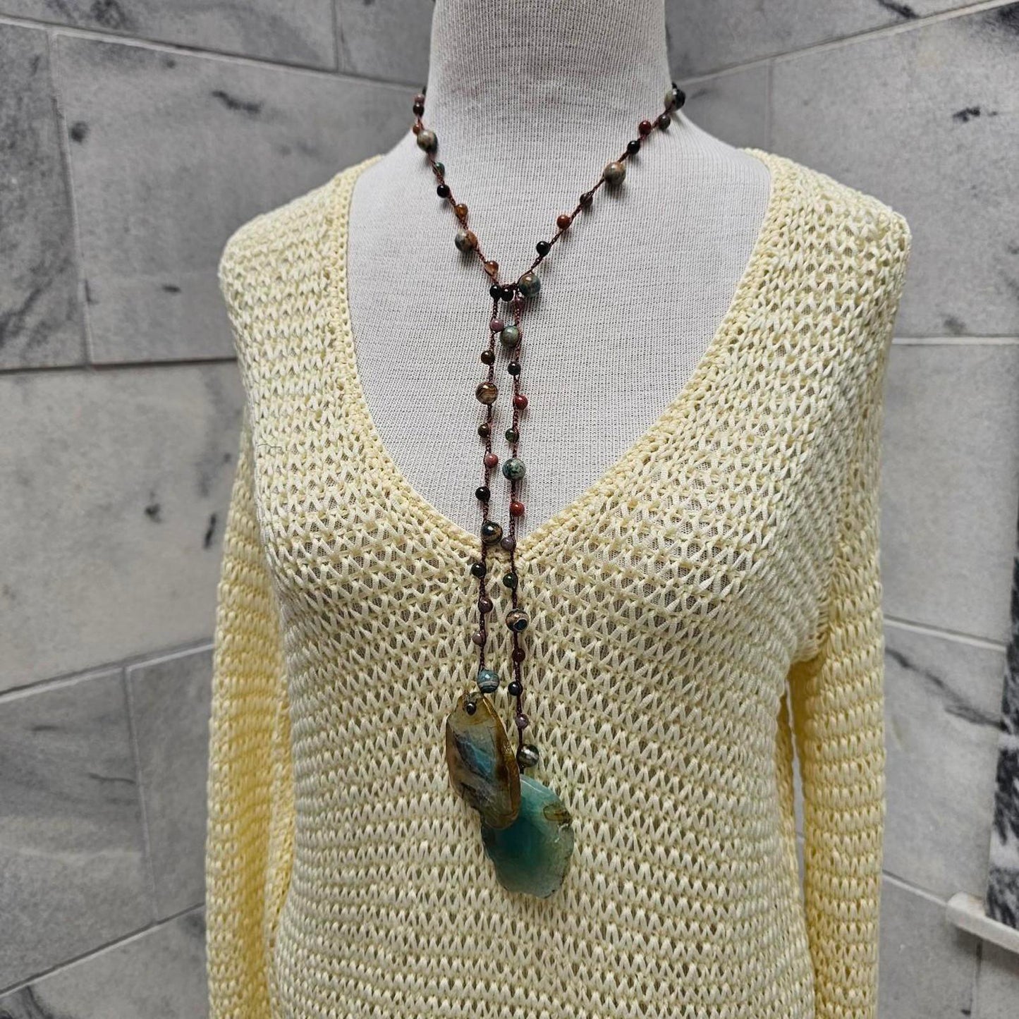 Women's Ocean Jasper & Blue Agate Lariat-Style Beaded Necklace