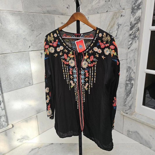 Johnny Was - Emily Embroidered Henly V Neck Long Sleeve