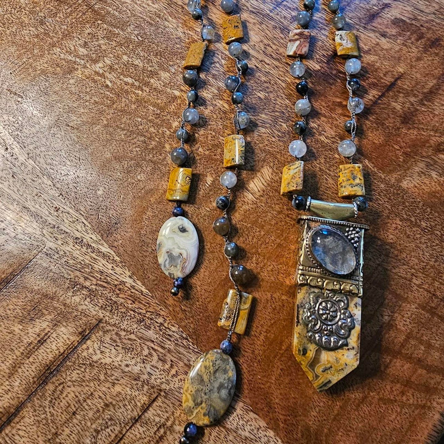 Women's Grounding Grey and Yellow Handmade Beaded Necklace