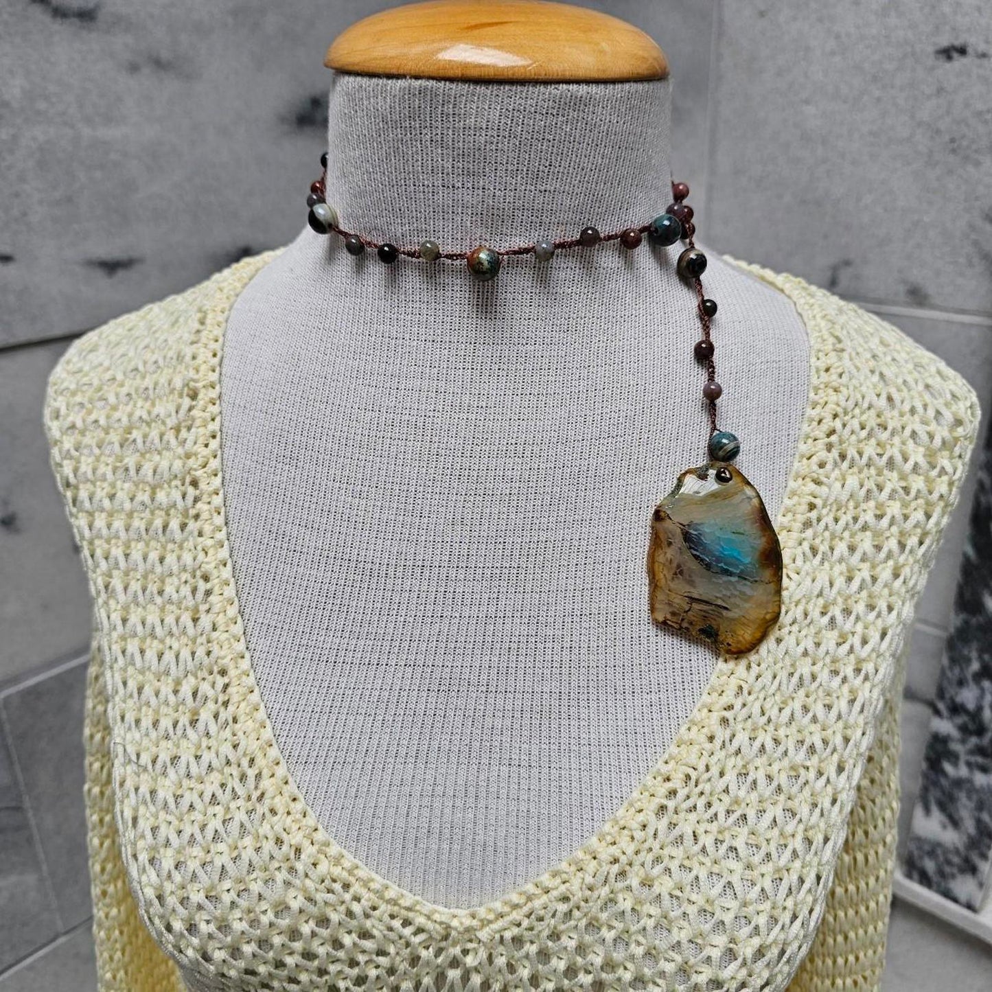 Women's Ocean Jasper & Blue Agate Lariat-Style Beaded Necklace
