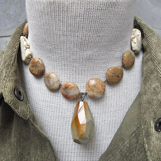 Women's Earth Toned Agate and Jasper Versatile Necklace