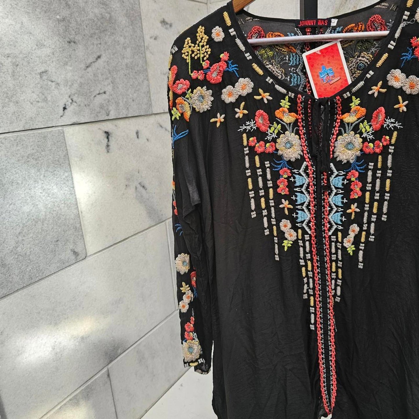 Johnny Was - Emily Embroidered Henly V Neck Long Sleeve