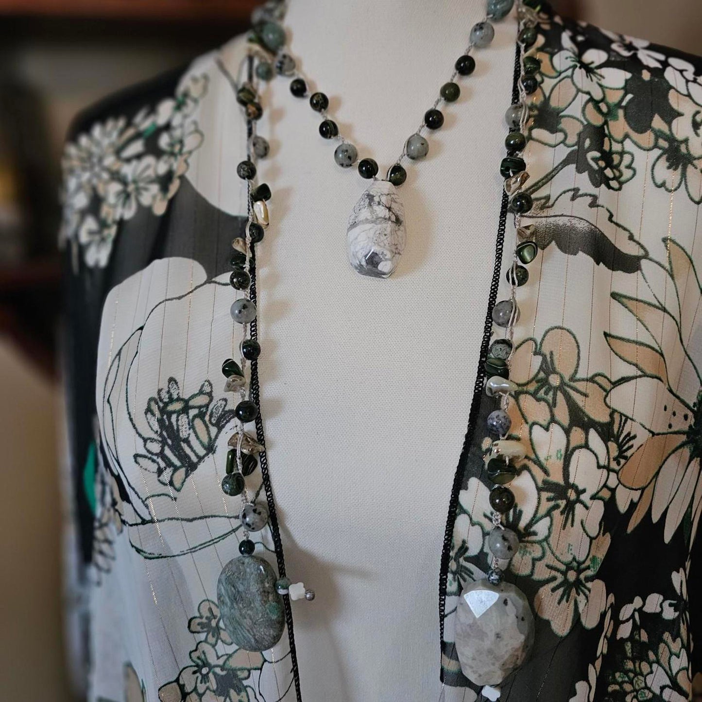 Women's Unique Moss Agate and Aventurine Custom Necklace
