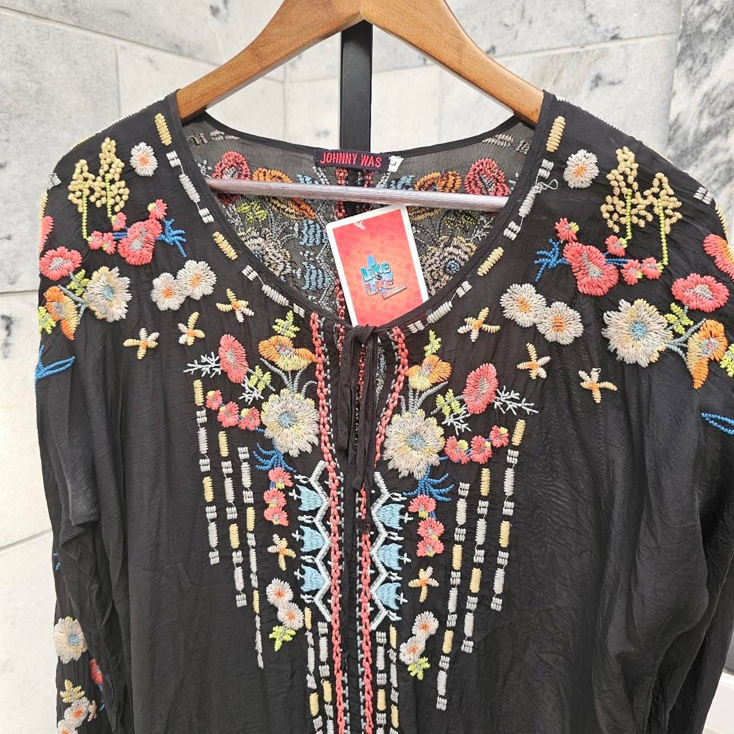 Johnny Was - Emily Embroidered Henly V Neck Long Sleeve