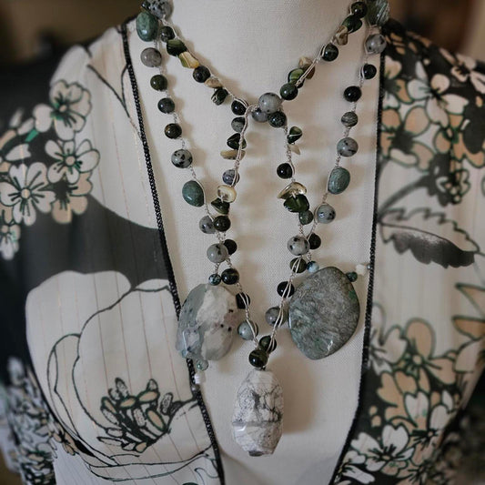 Women's Unique Moss Agate and Aventurine Custom Necklace