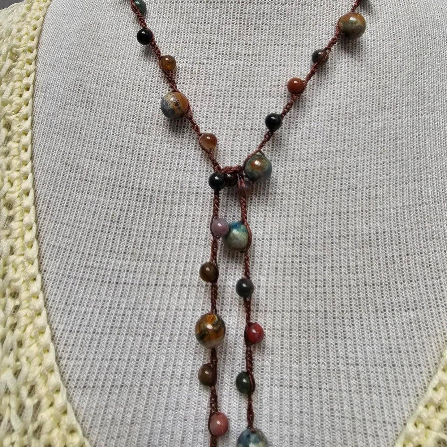 Women's Ocean Jasper & Blue Agate Lariat-Style Beaded Necklace